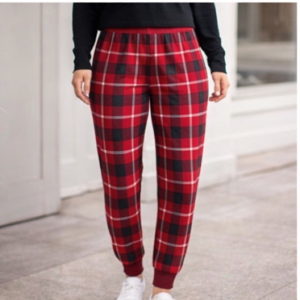 Gilligan & O'Malley Red Plaid Pajama Jogger Pants NWT XS Cozy Holiday Lounge NEW